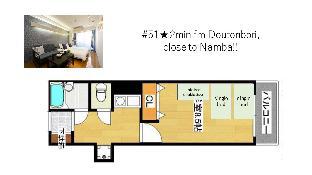 51/2min fm Doutonbori,close to Namba!!