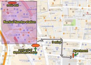 2 mins from Nankai Namba station (Namba area) 3a